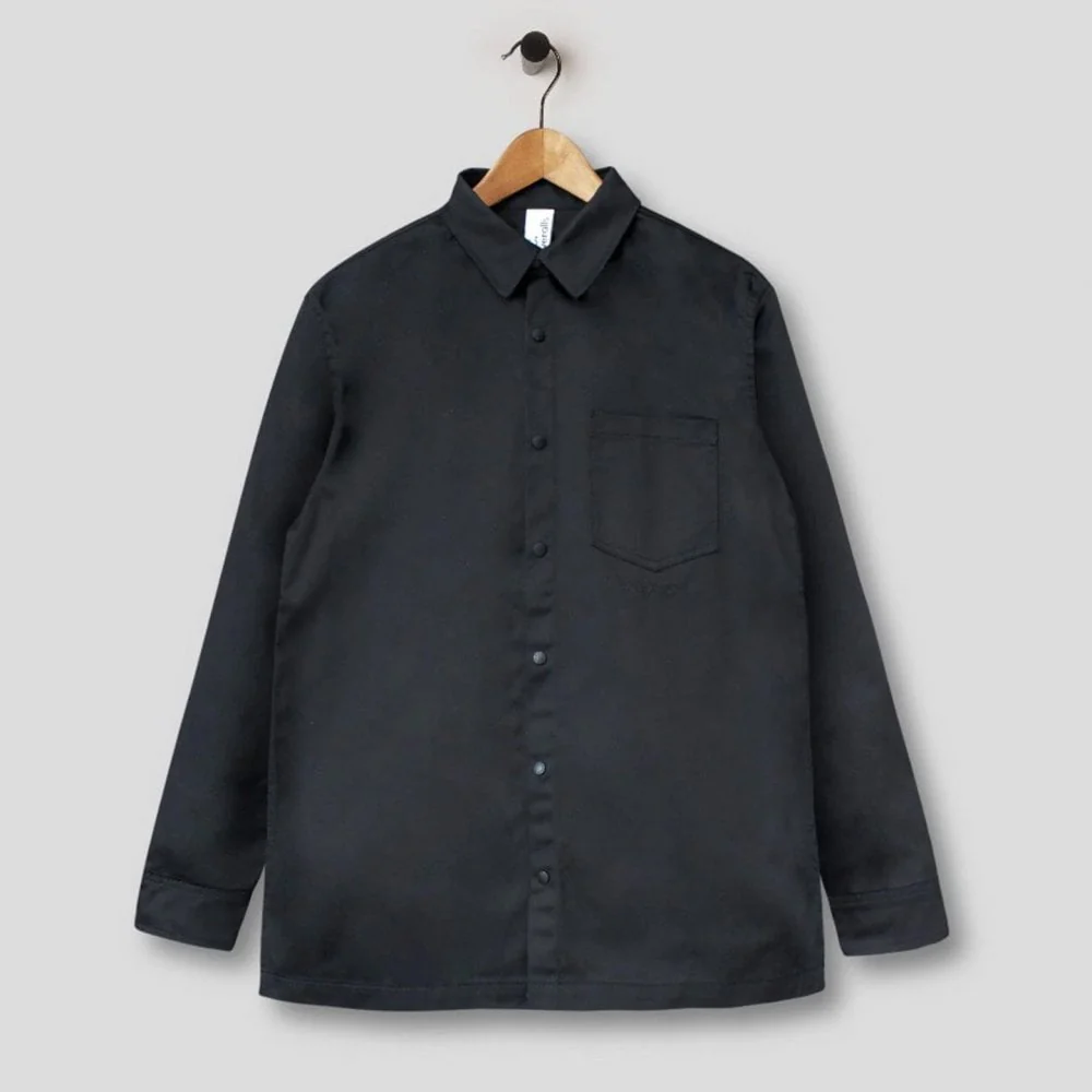 Polycotton Collared Snap Shirt - Black