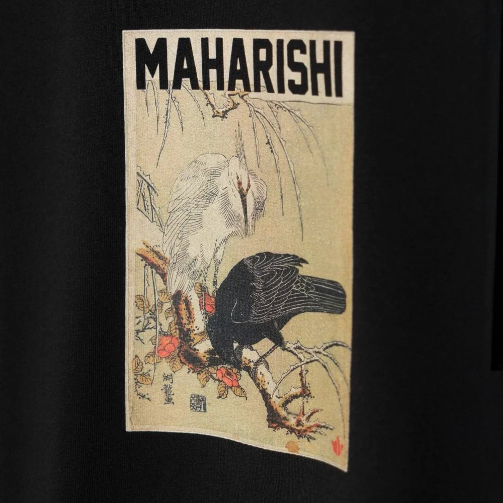 1493 Black Crow White Heron T-shirt - Image 4