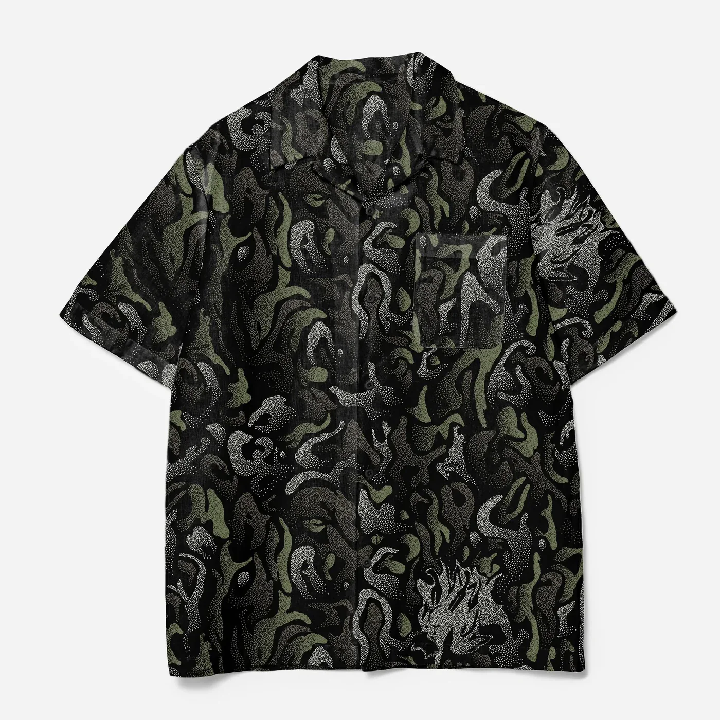 7084 DPM Koram Pointilist Camp Collar Shirt Black