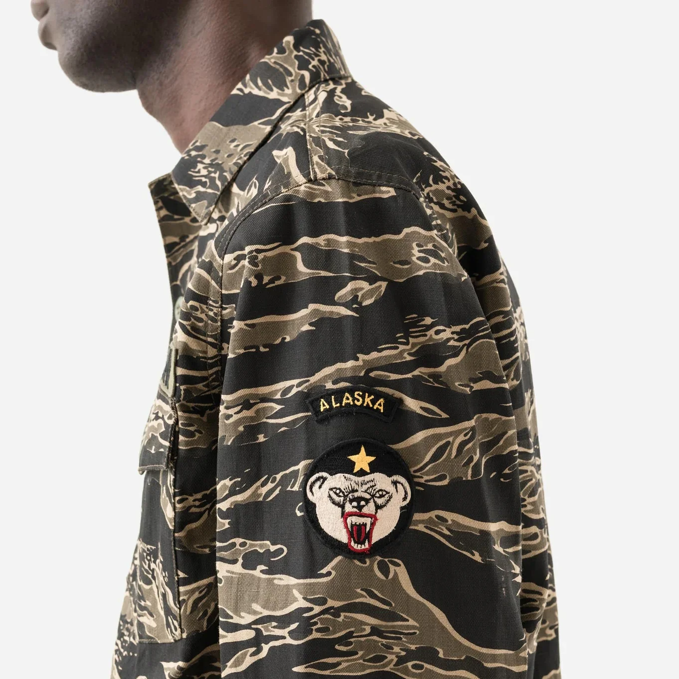 7147 Bonsai Tigerstripe L/S Utility Shirt Mint Gold - Image 3