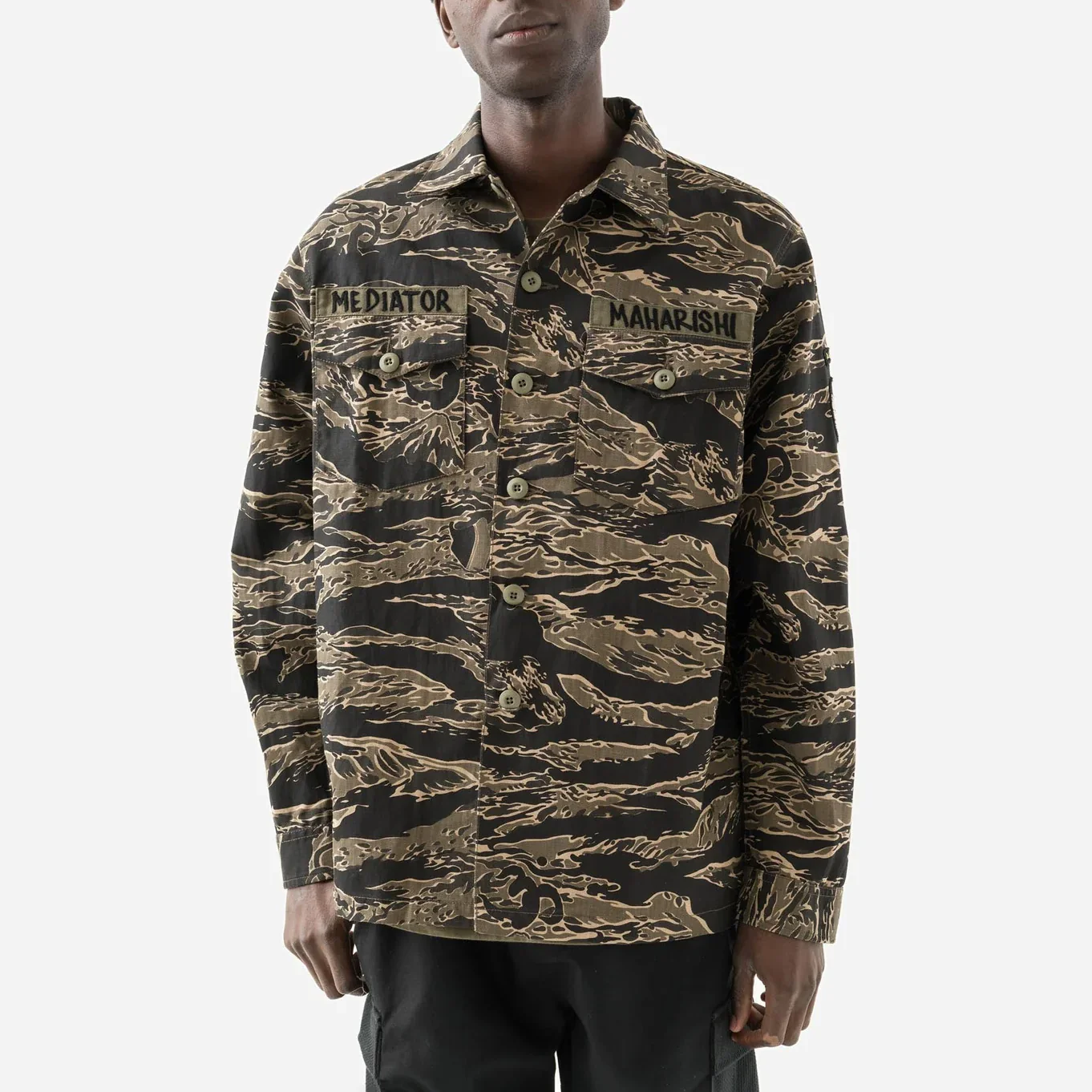7147 Bonsai Tigerstripe L/S Utility Shirt Mint Gold - Image 4