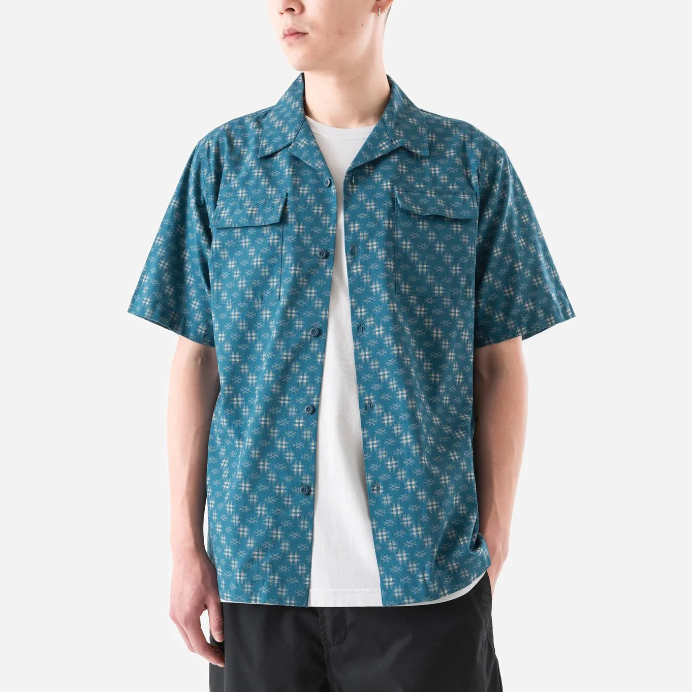 7320 Kasuri Cuban Collar Shirt - Aizome Blue - Image 3