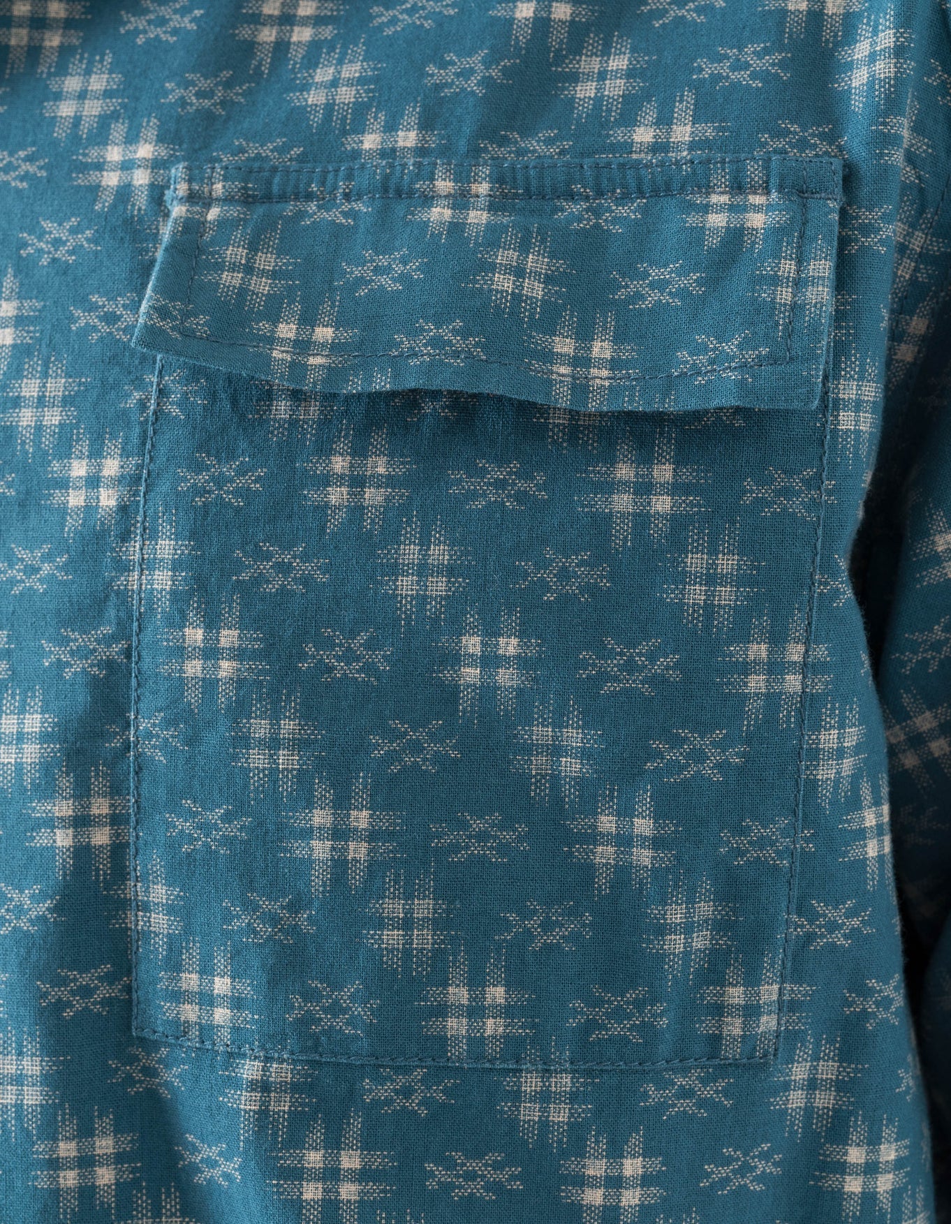 7320 Kasuri Cuban Collar Shirt - Aizome Blue - Image 6