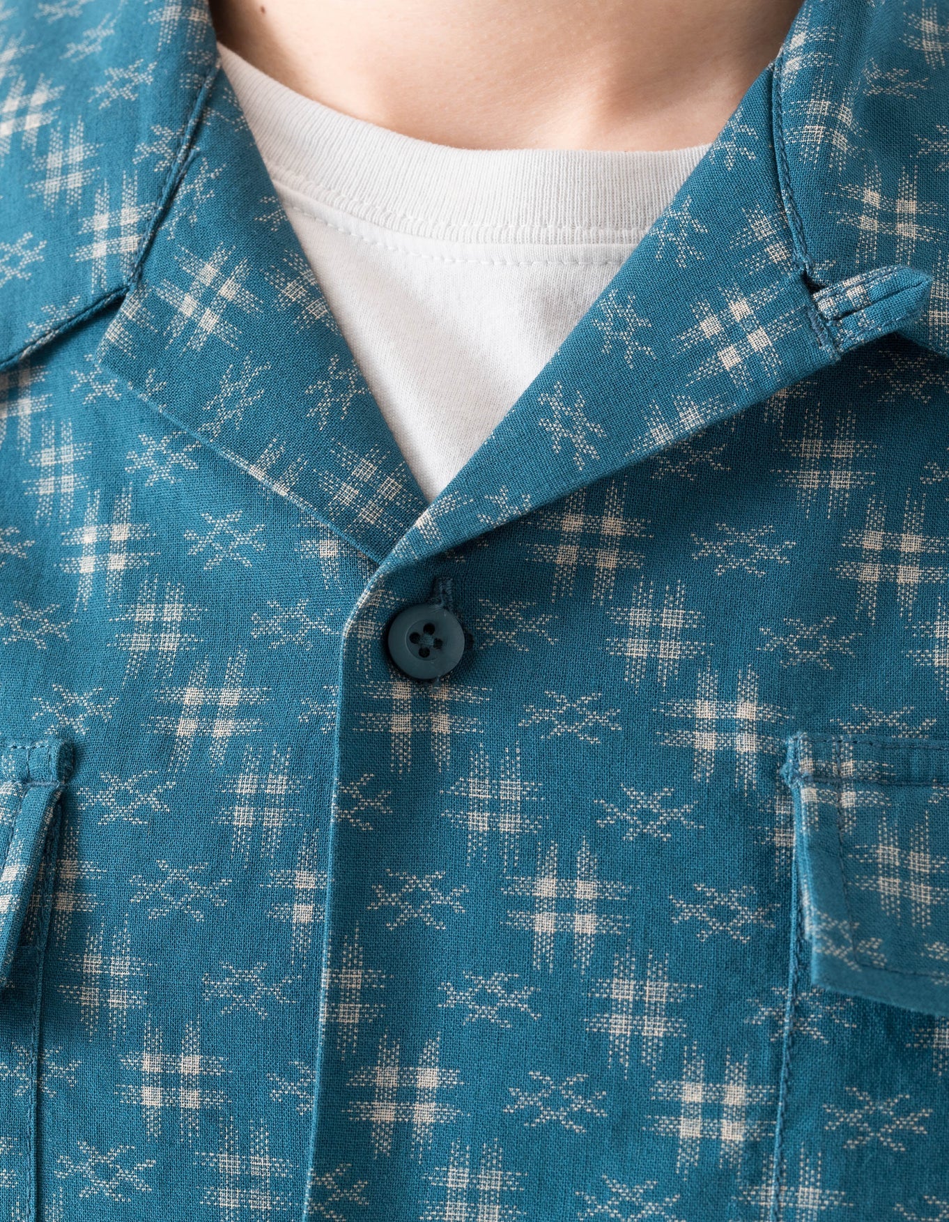 7320 Kasuri Cuban Collar Shirt - Aizome Blue - Image 7