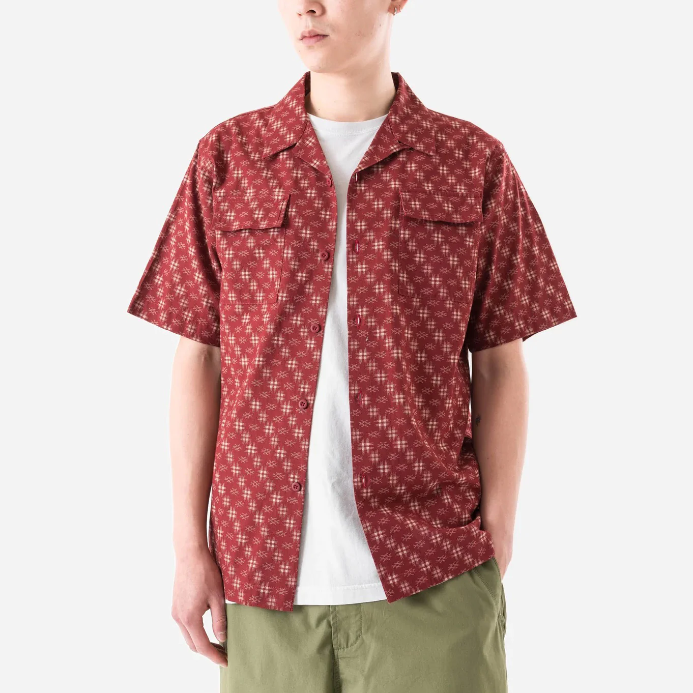 7320 Kasuri Cuban Collar Shirt - Aka Red - Image 3
