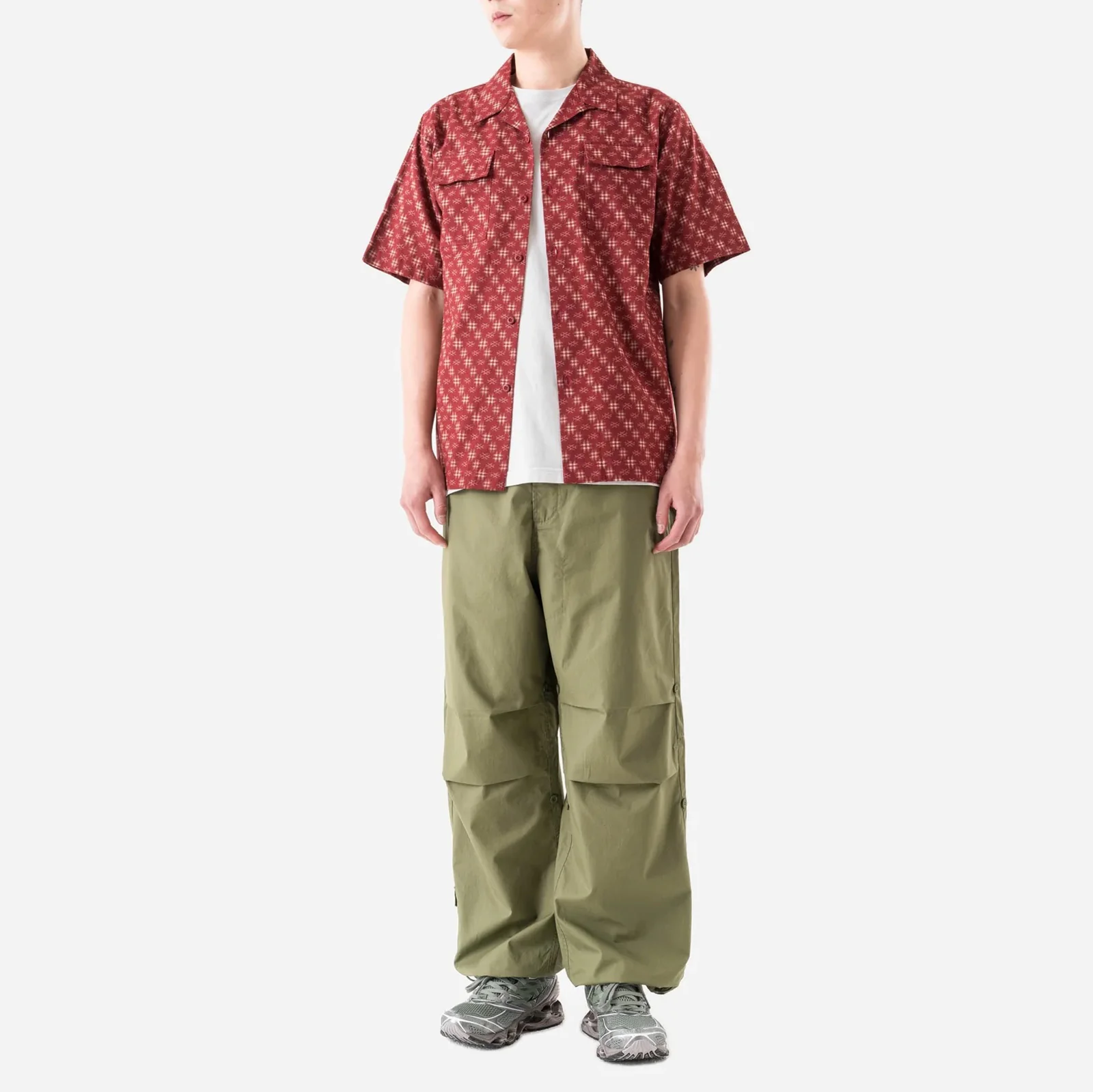 7320 Kasuri Cuban Collar Shirt - Aka Red - Image 5