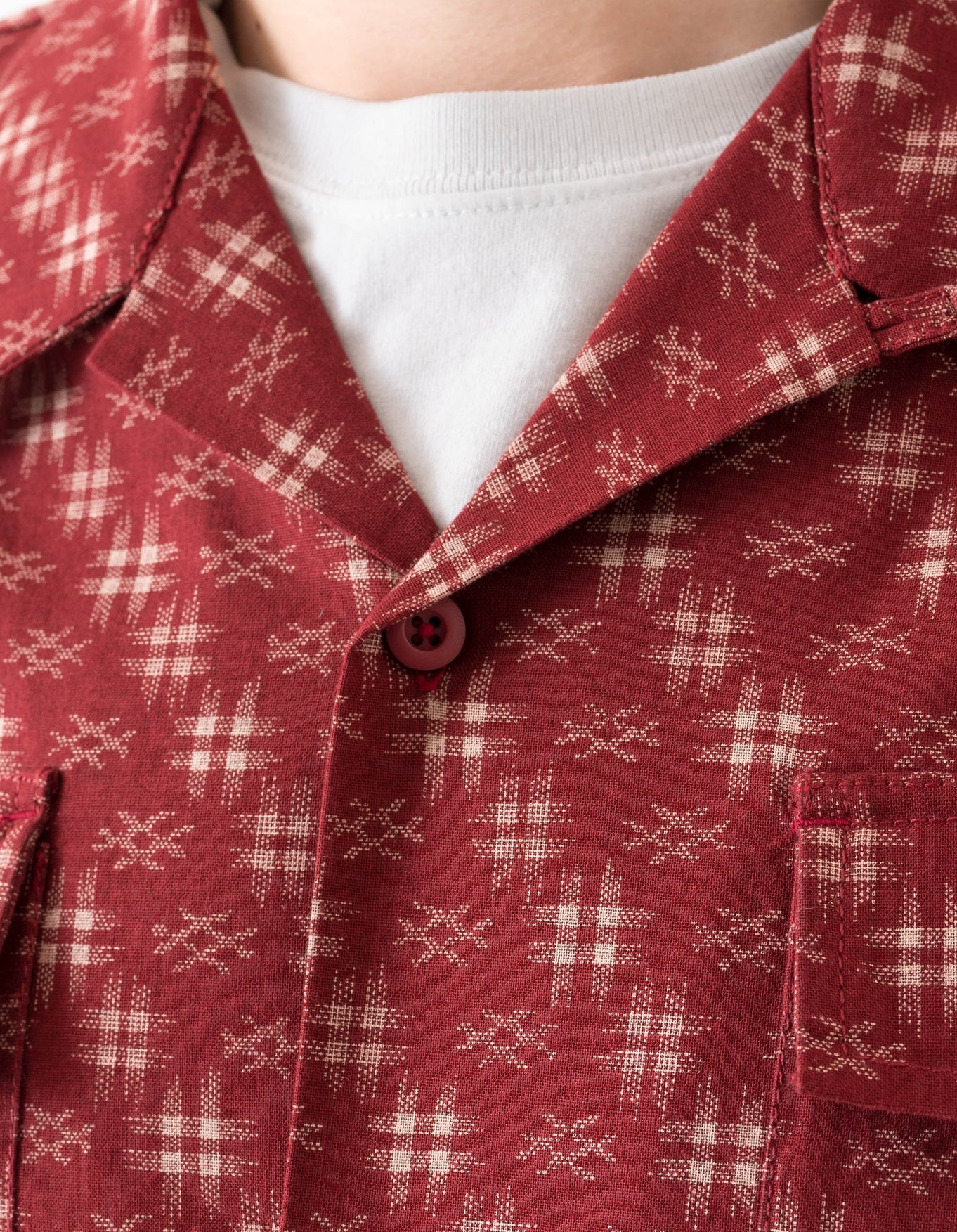 7320 Kasuri Cuban Collar Shirt - Aka Red - Image 6