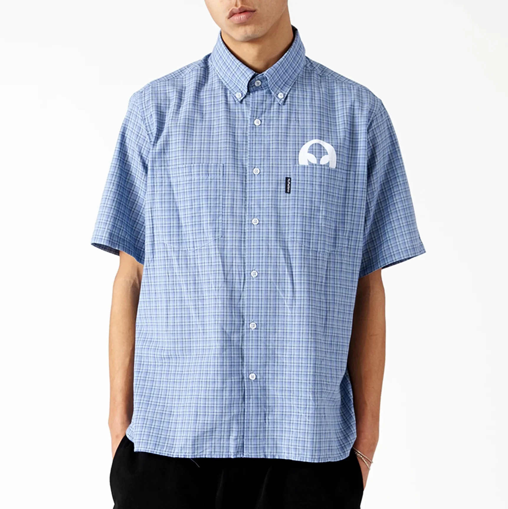 Alien-O Print SS Check Shirt - Blue - Image 3
