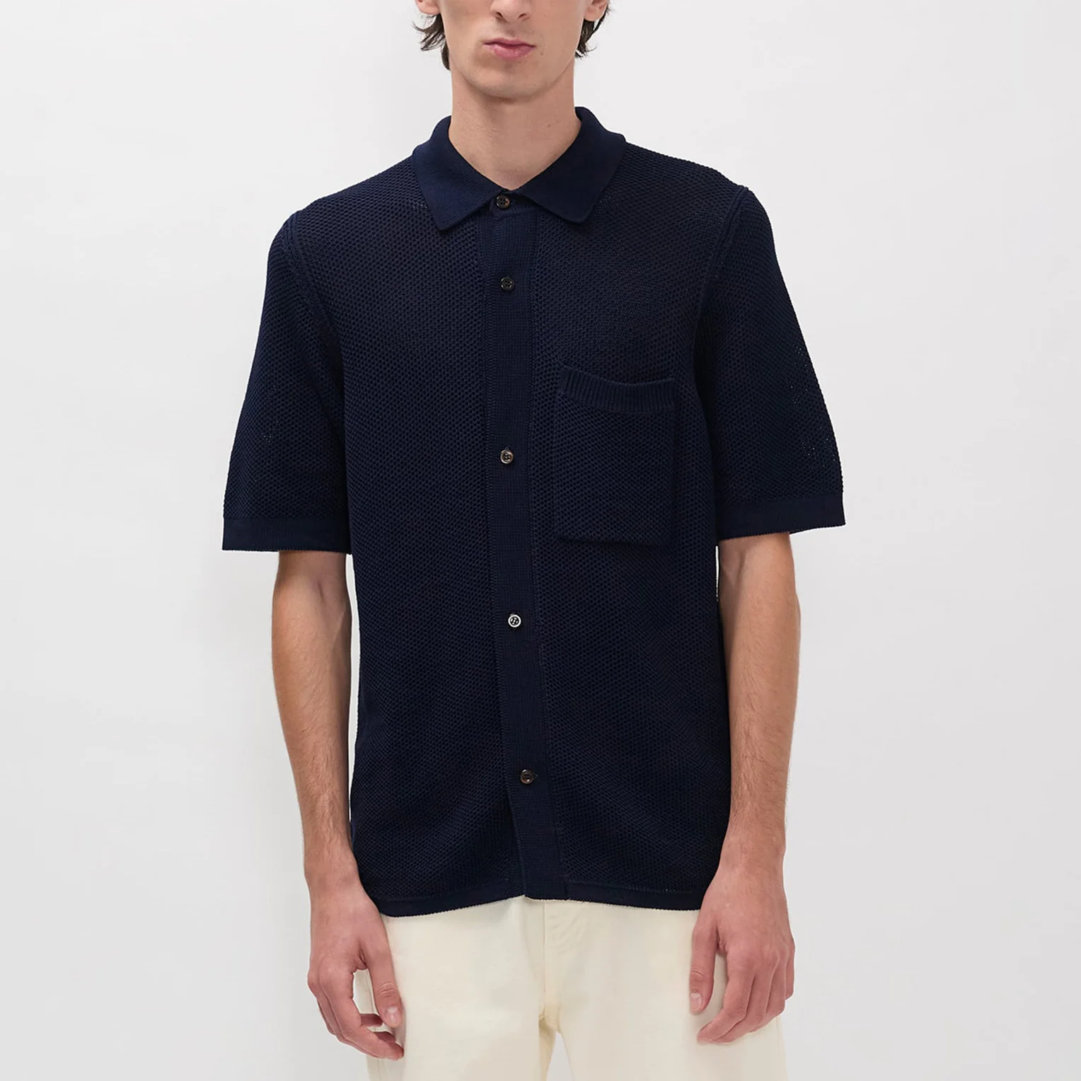 Fredensborg Mercerised Cotton Knitted Shirt - Dark Navy - Image 3