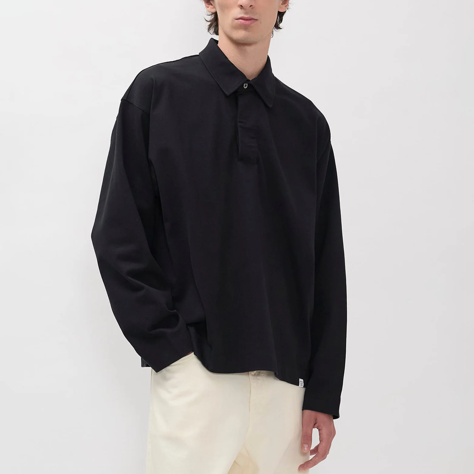 Isefjord Compact Cotton LS Polo - Black - Image 3