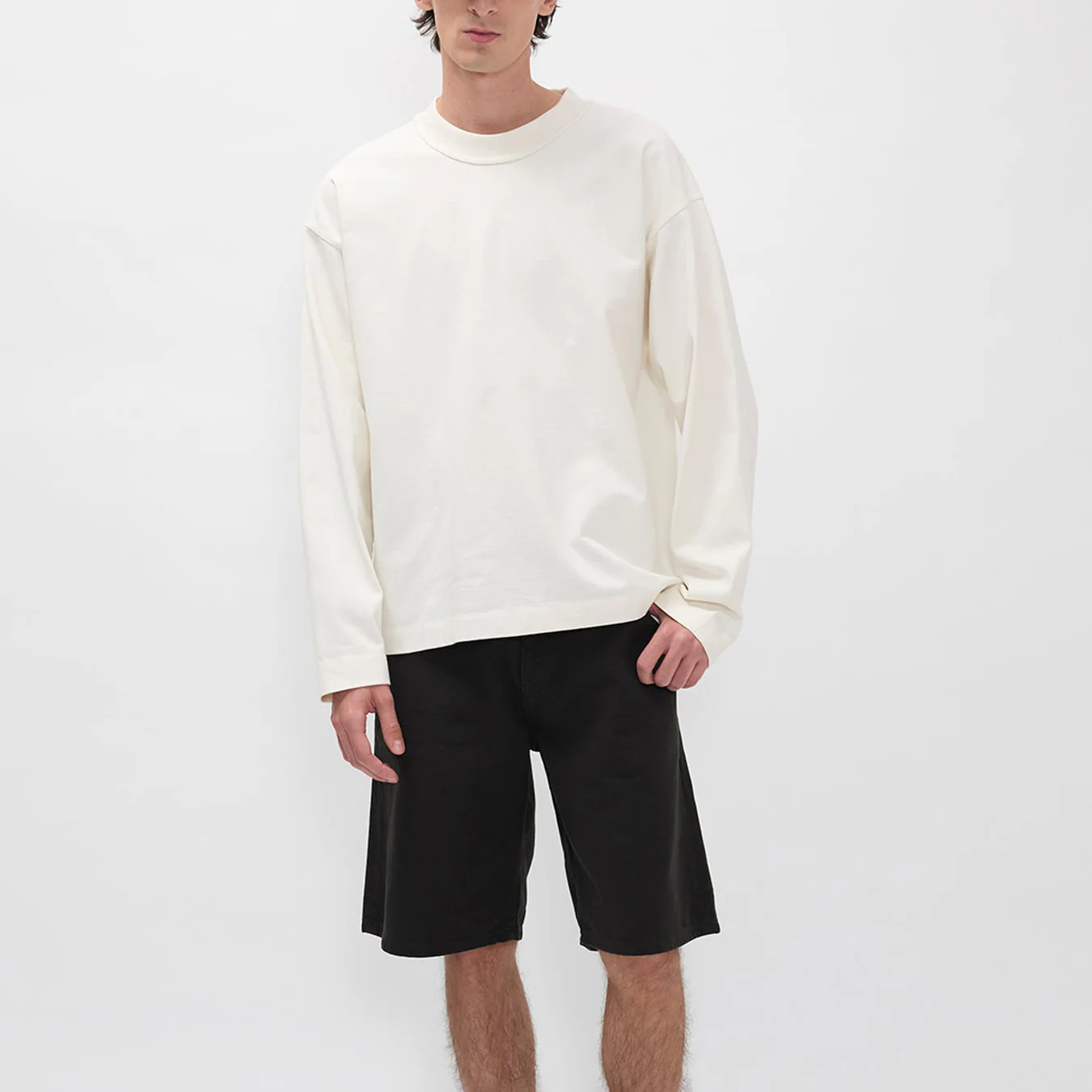 Isefjord Compact Cotton LS T-shirt - Ecru - Image 3