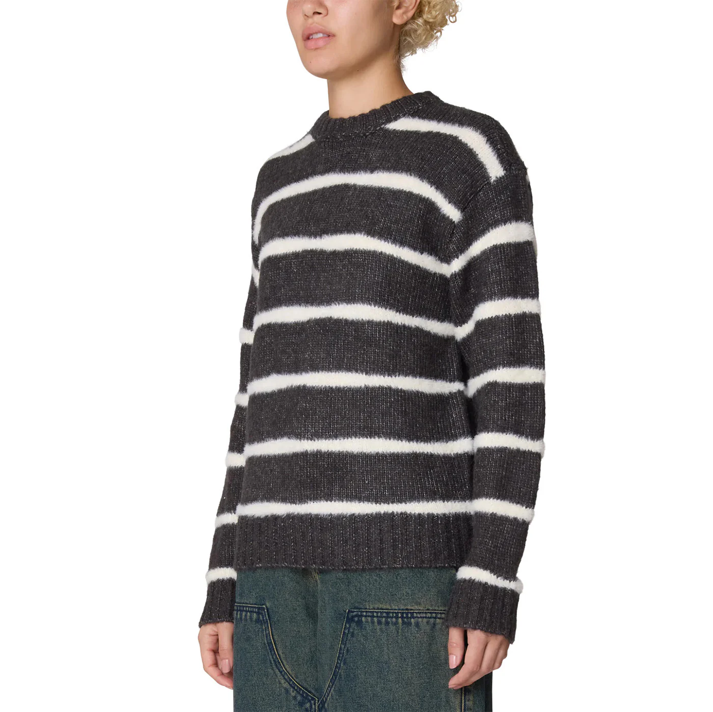 Womens Casey Stripe Crew Sweater - Charcoal - Image 2