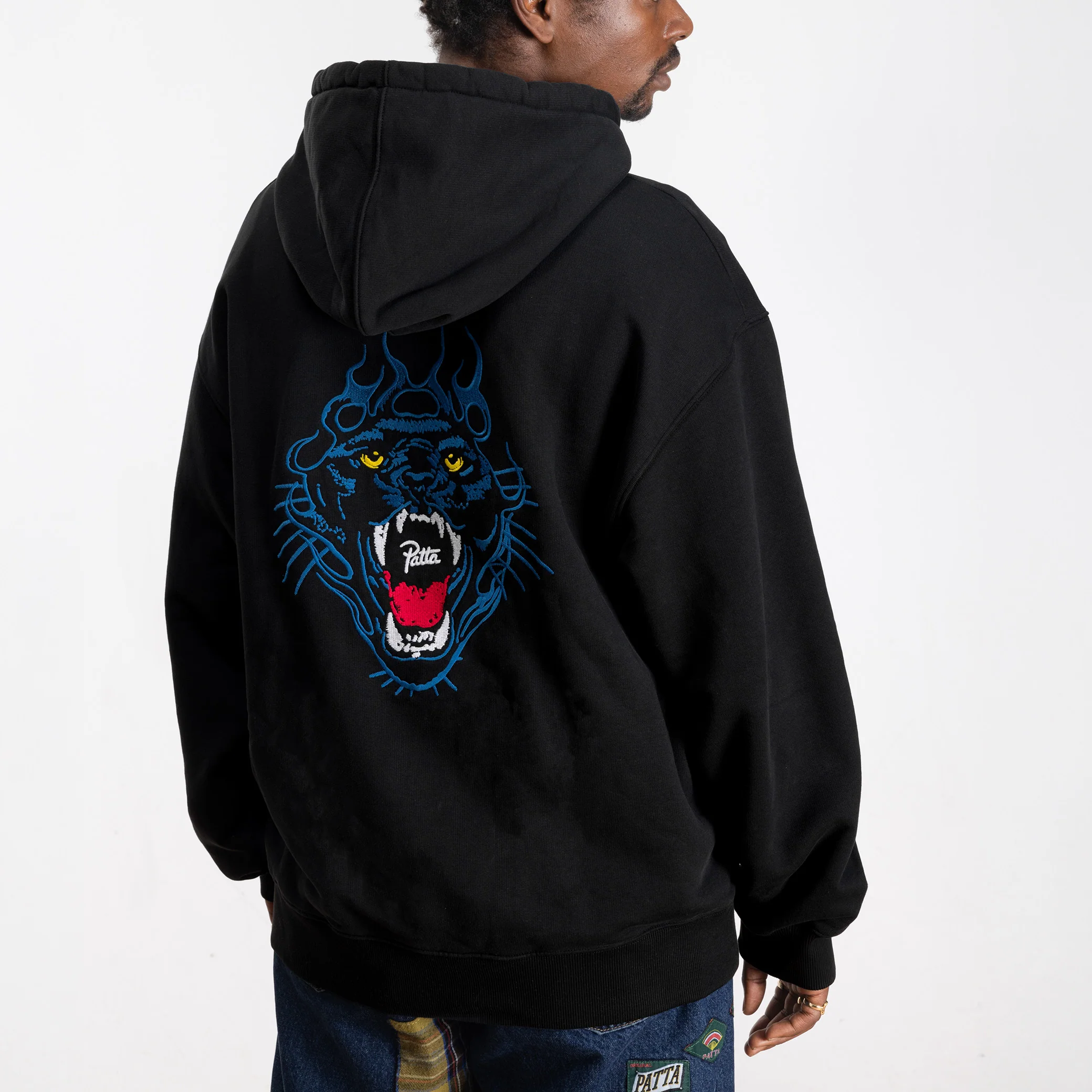 Embroidered Fire Panther Hooded Sweater - Black - Image 3