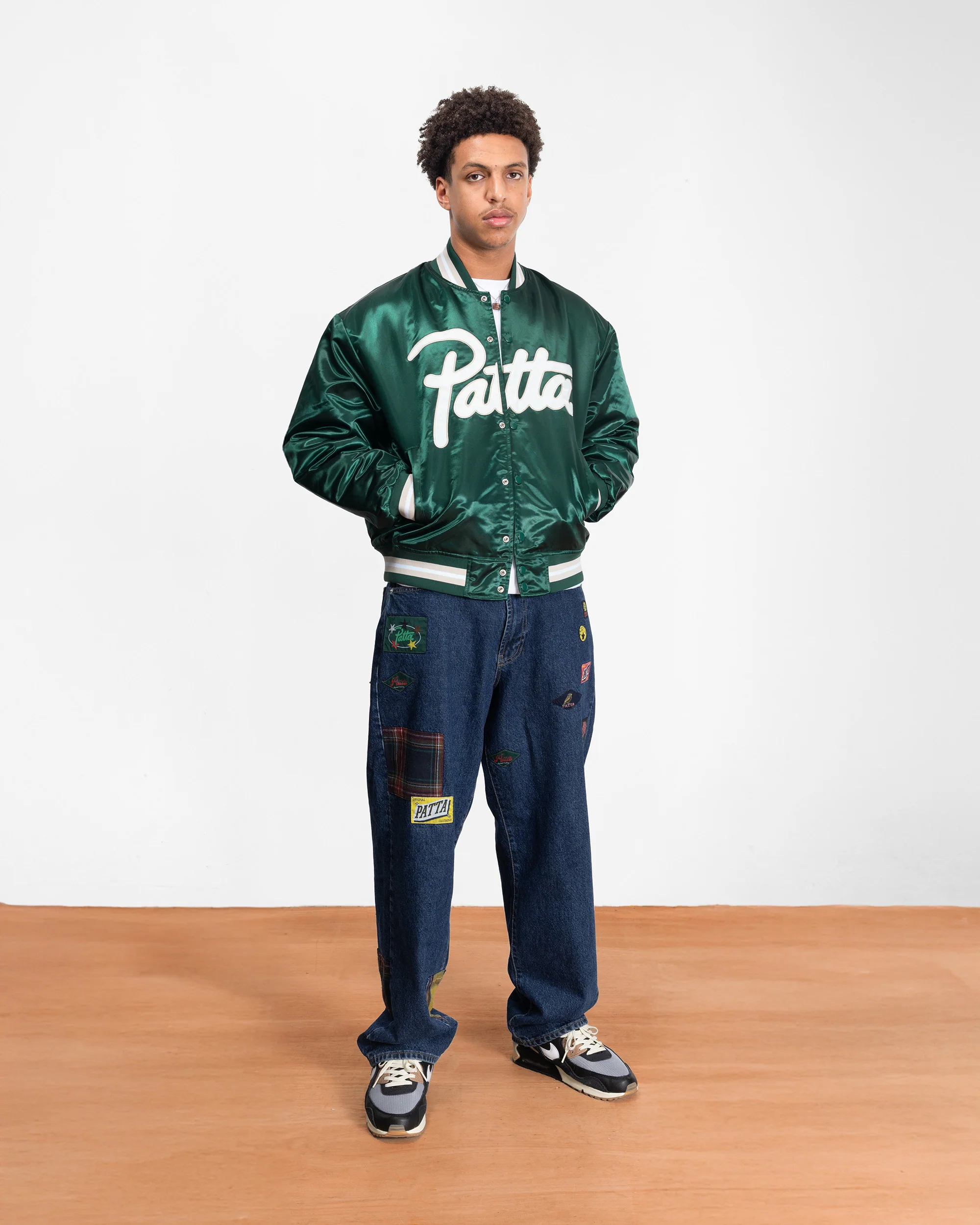 Script Logo Satin Varsity Jacket - Bistro Green - Image 4