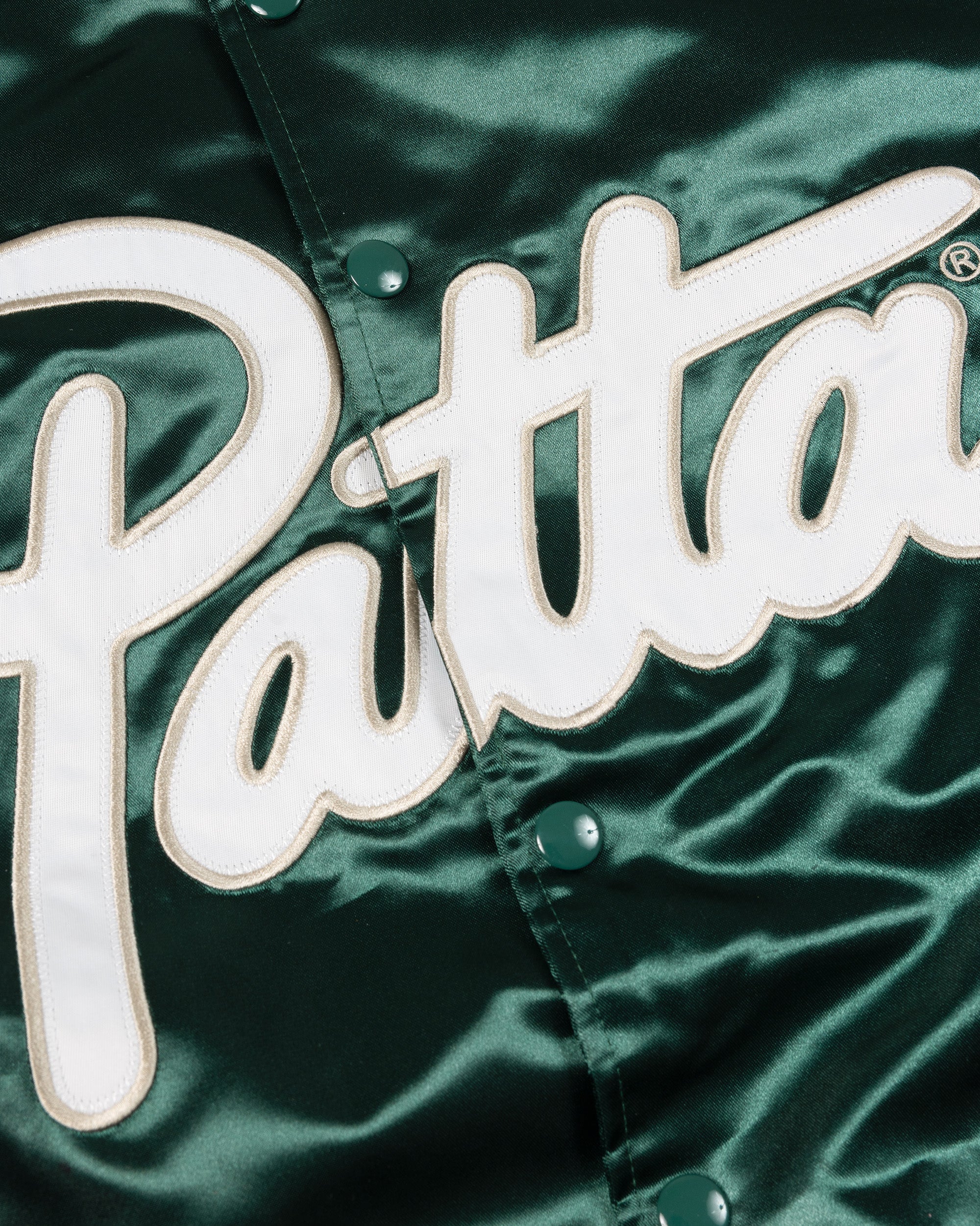 Script Logo Satin Varsity Jacket - Bistro Green - Image 5