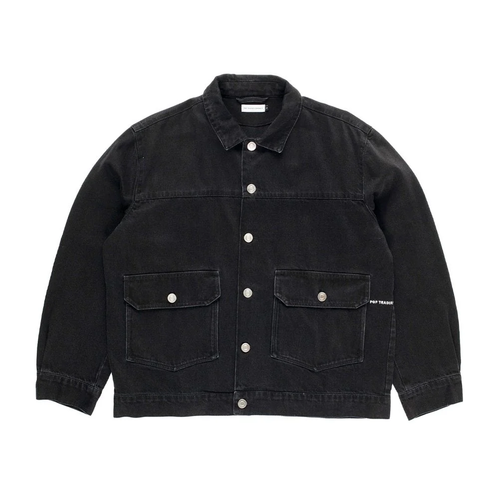 Full Button Denim Jacket - Black