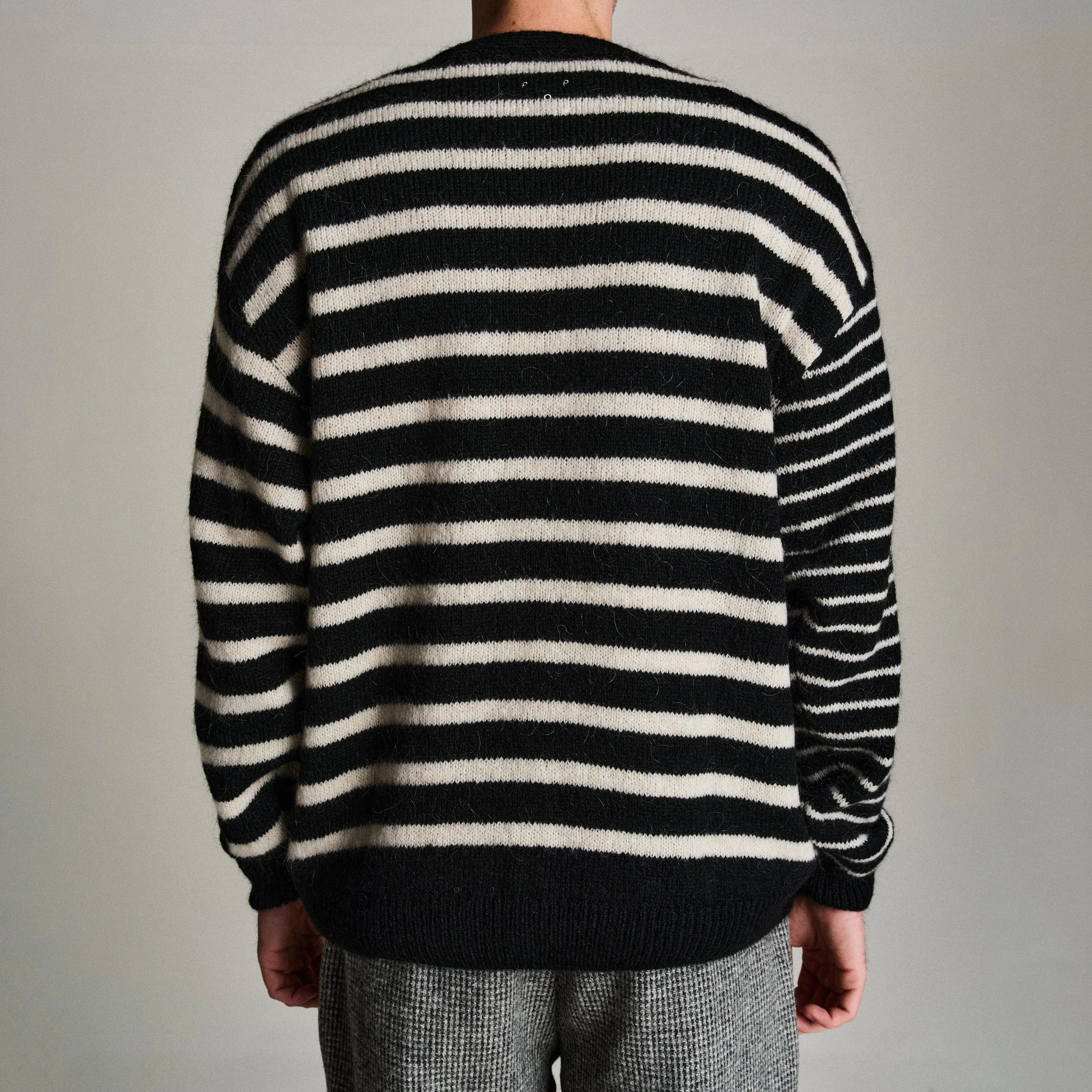 Mohair Striped Knitted Cardigan - Black/White - Image 3