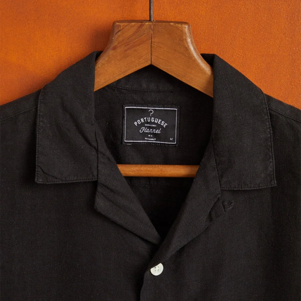 Linen Camp Collar Shirt 25 - Black - Image 3