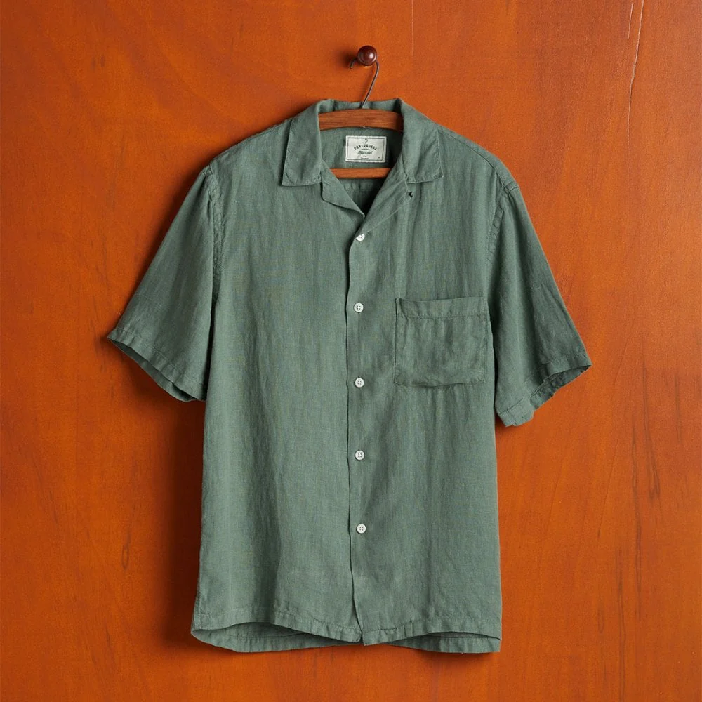 Linen Camp Collar Shirt 24 - Dry Green - Image 3