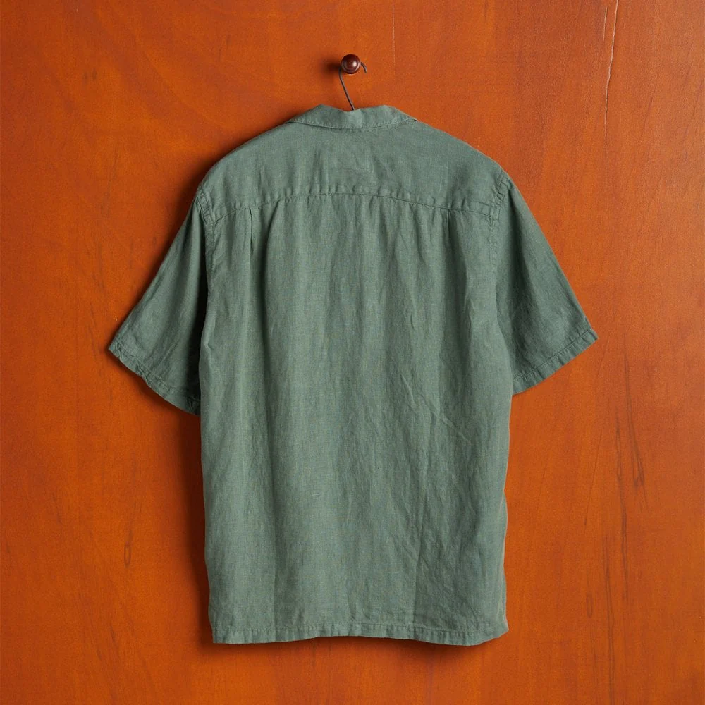 Linen Camp Collar Shirt 24 - Dry Green - Image 4