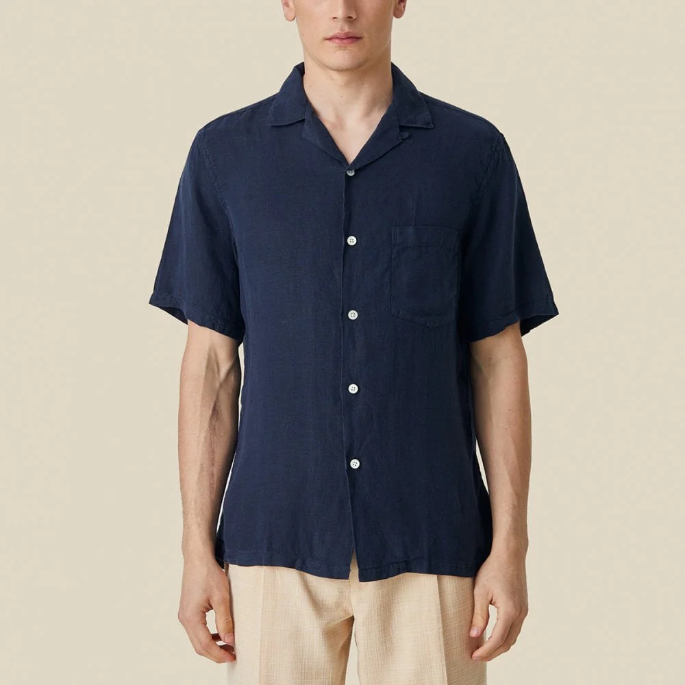 Linen Camp Collar Shirt 24 - Navy