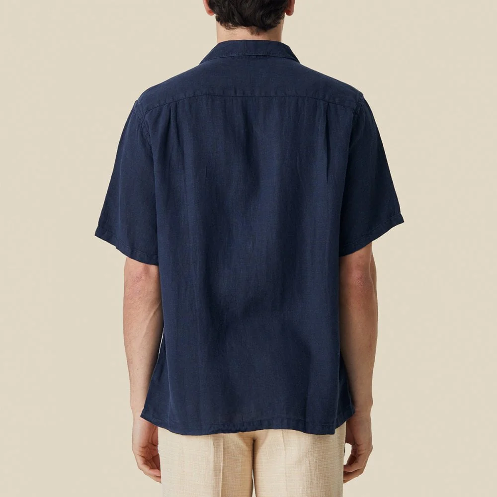 Linen Camp Collar Shirt 24 - Navy - Image 2