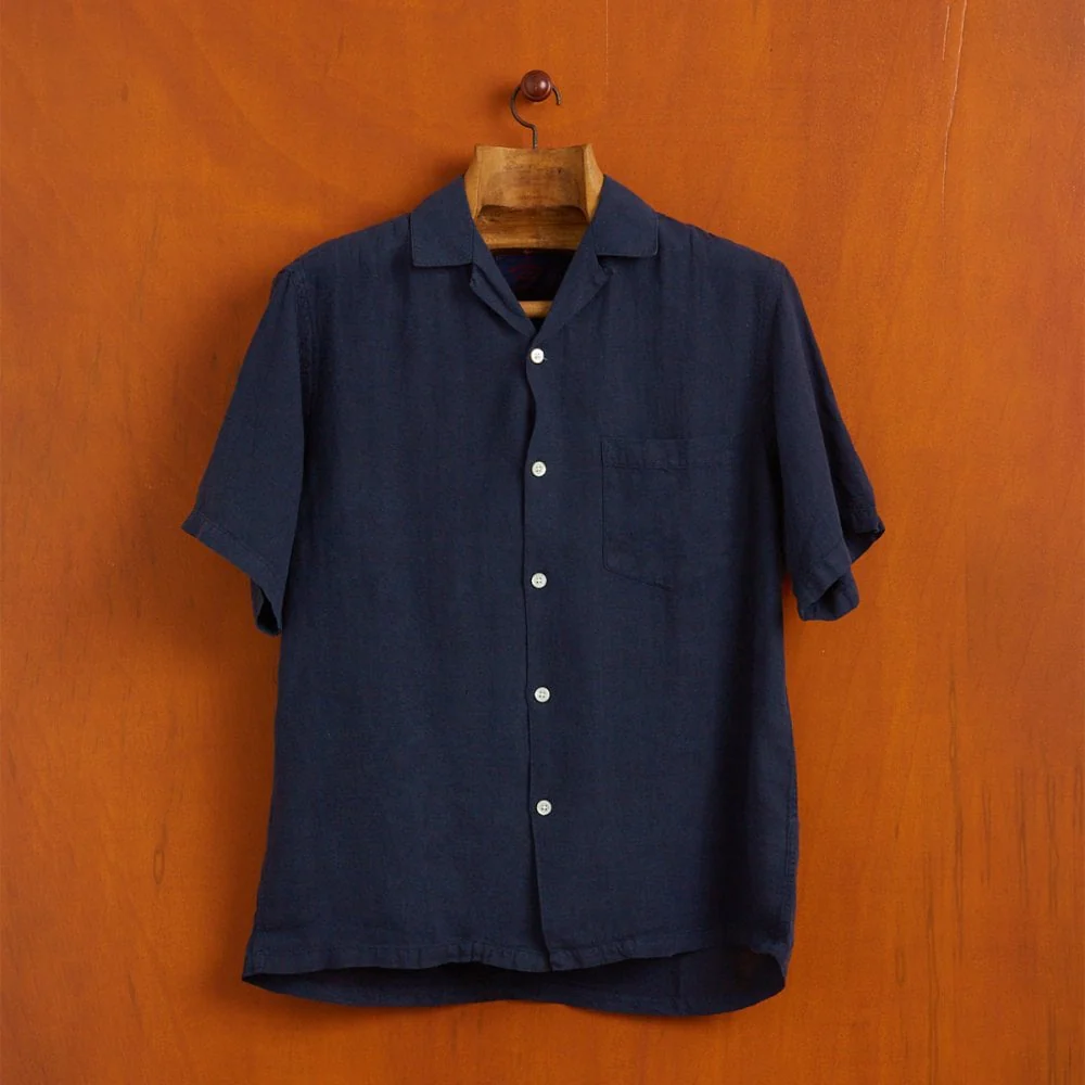 Linen Camp Collar Shirt 24 - Navy - Image 3