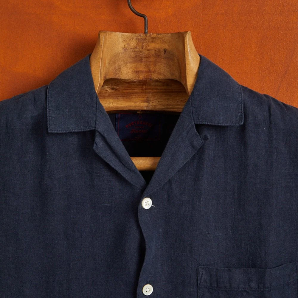 Linen Camp Collar Shirt 24 - Navy - Image 4