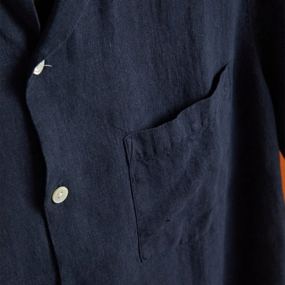 Linen Camp Collar Shirt 24 - Navy - Image 5