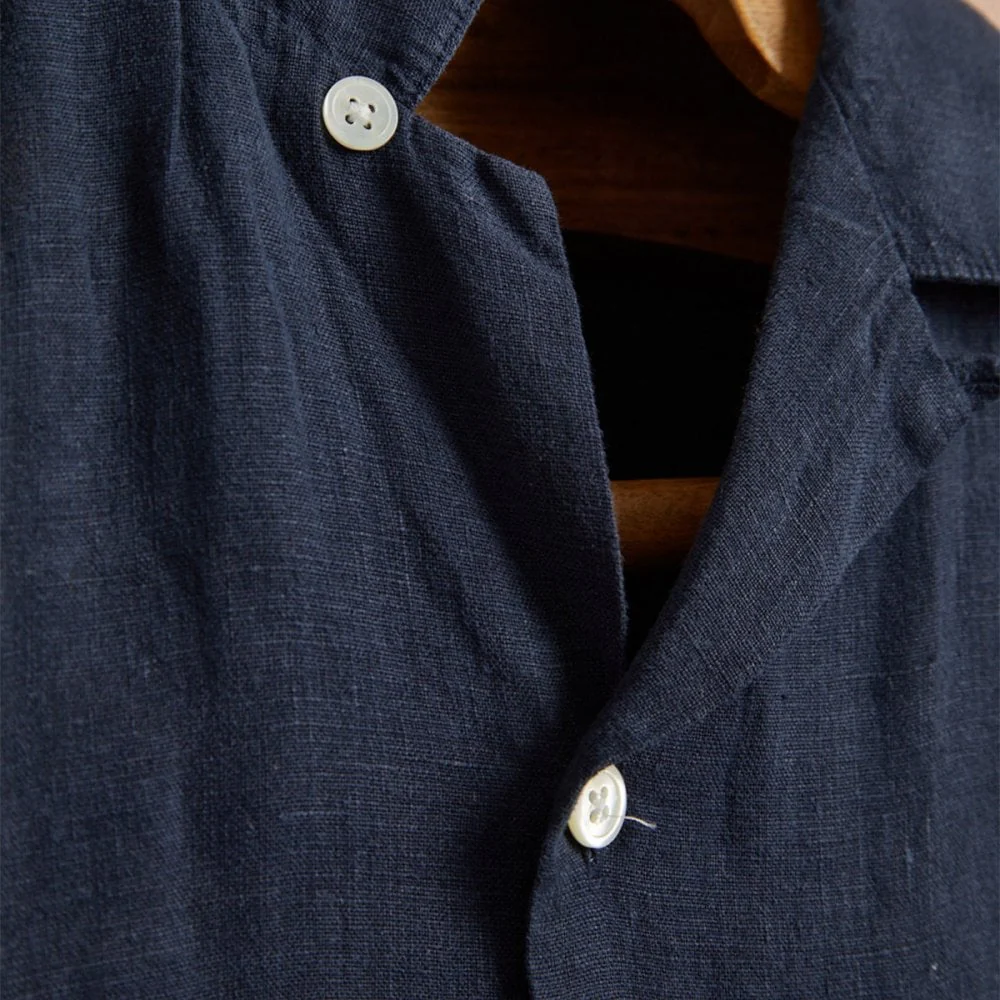 Linen Camp Collar Shirt 24 - Navy - Image 6