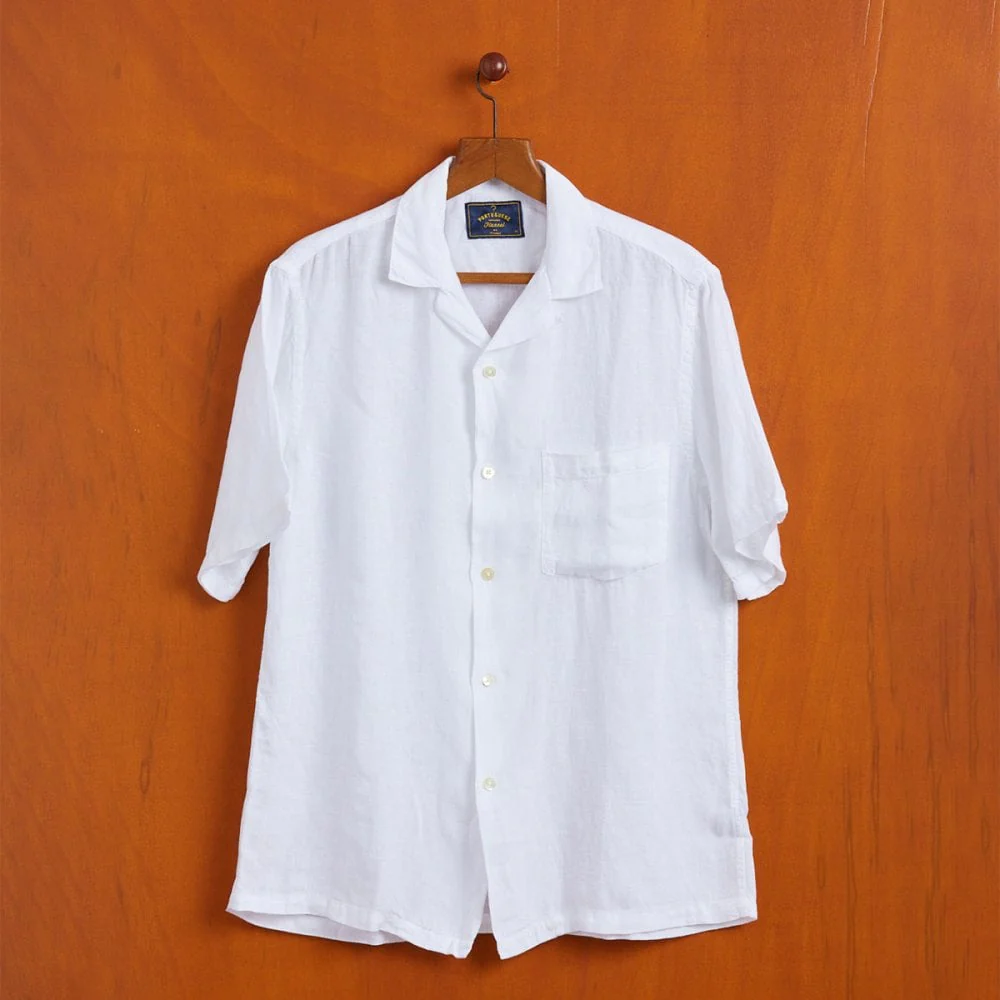 Linen Camp Collar Shirt 25 - White - Image 6