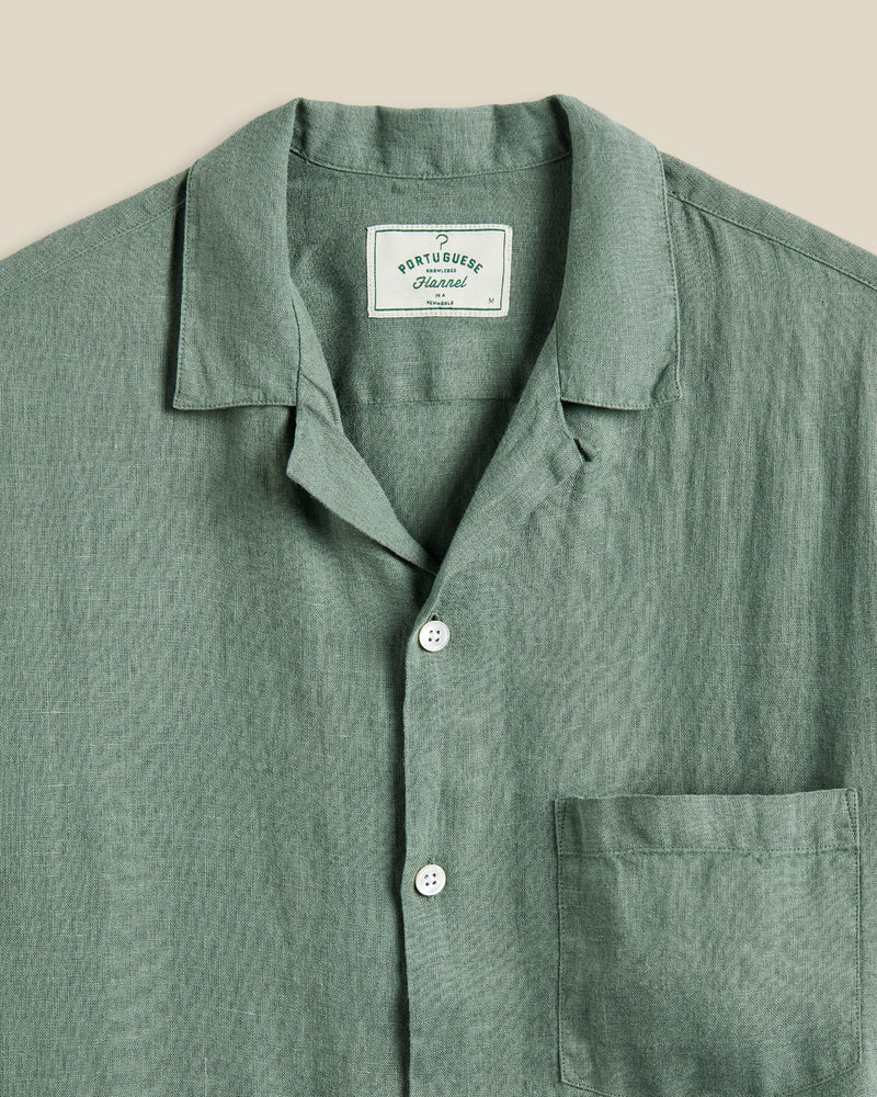 Linen Camp Collar Shirt - Dry Green - Image 2