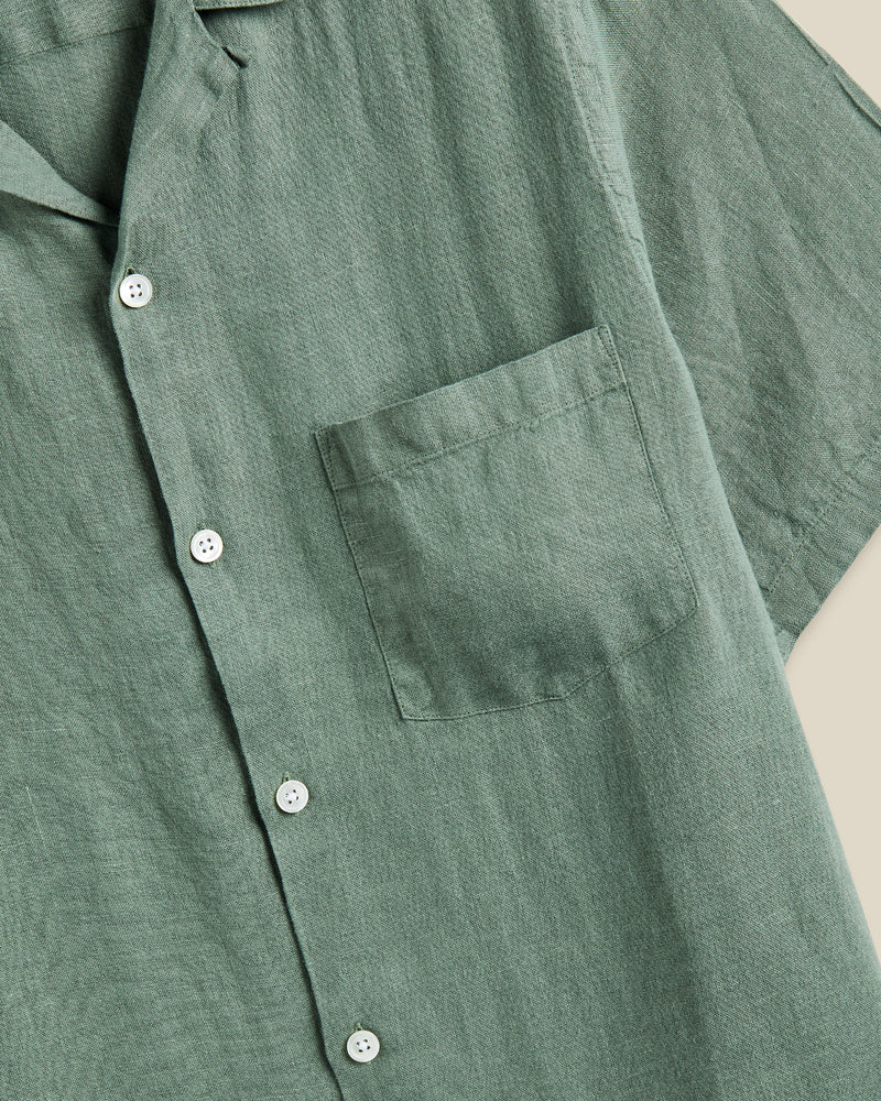 Linen Camp Collar Shirt - Dry Green - Image 3