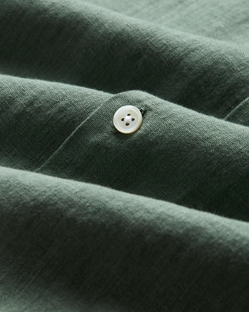 Linen Camp Collar Shirt - Dry Green - Image 4