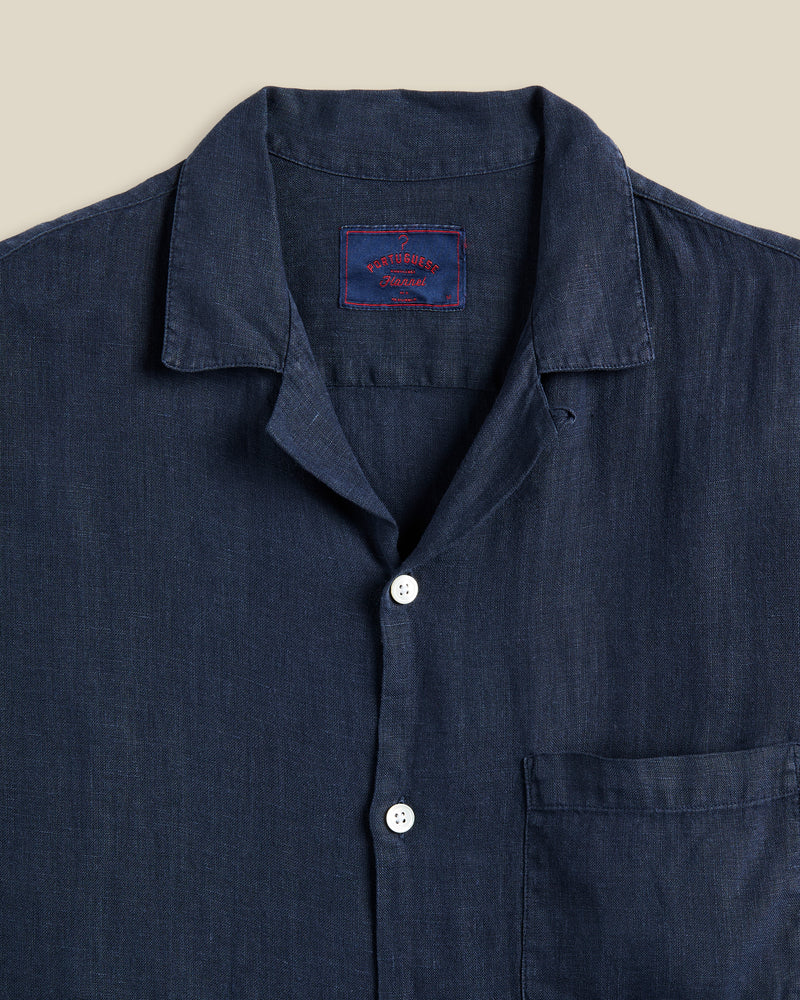 Linen Camp Collar Shirt - Navy - Image 2