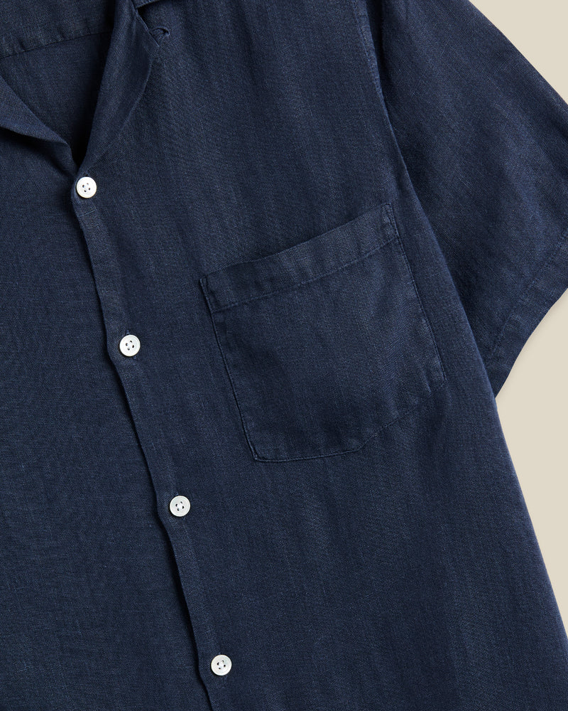 Linen Camp Collar Shirt - Navy - Image 3
