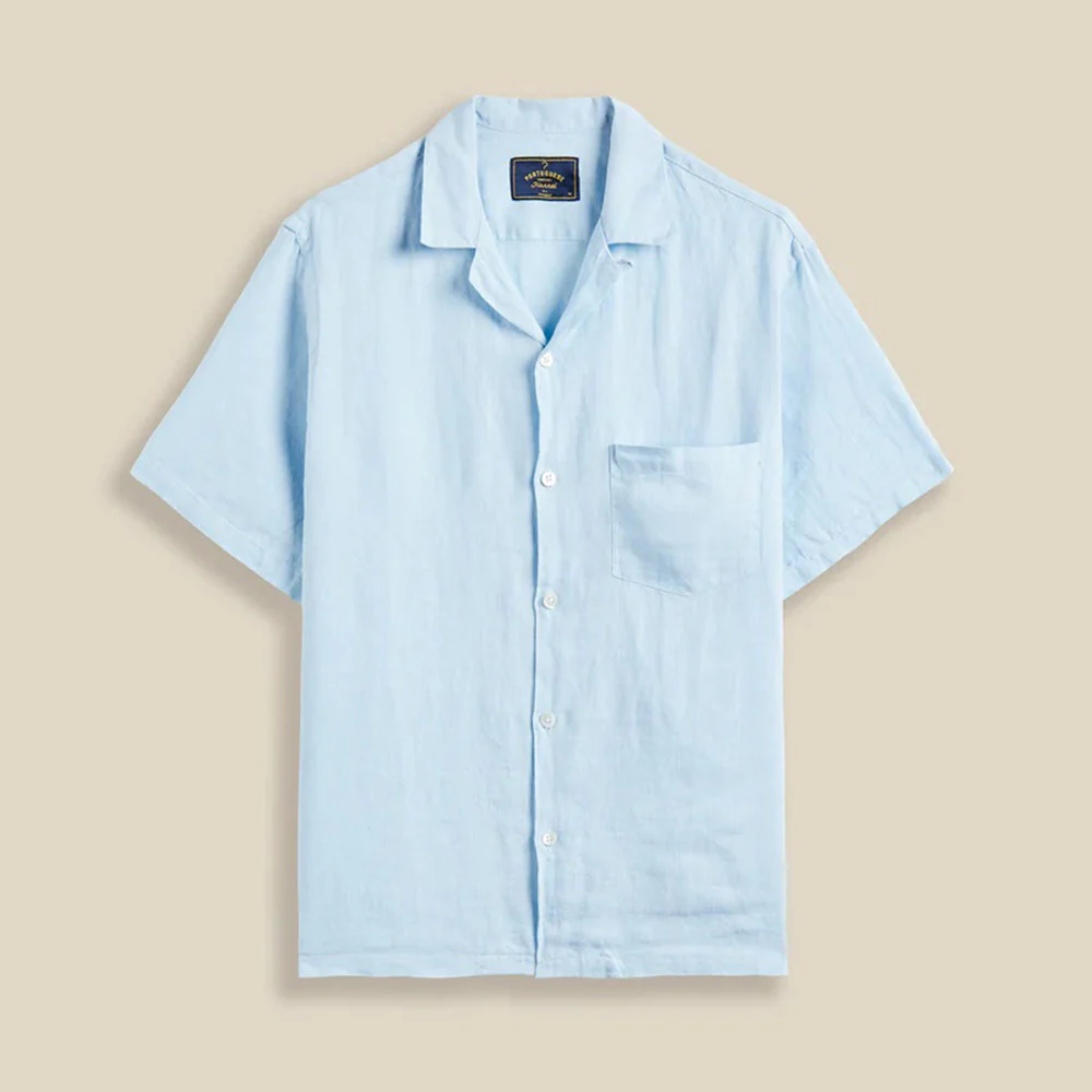 Linen Camp Collar Shirt - Sky