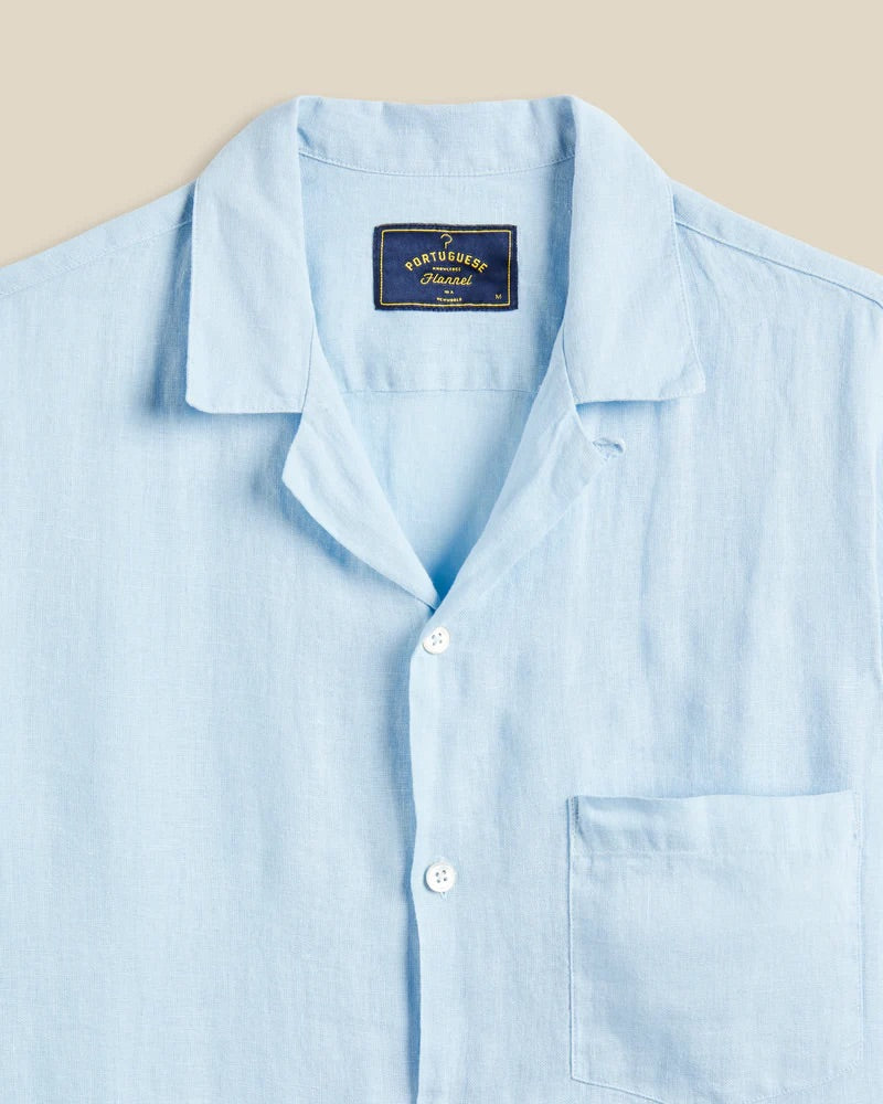 Linen Camp Collar Shirt - Sky - Image 2