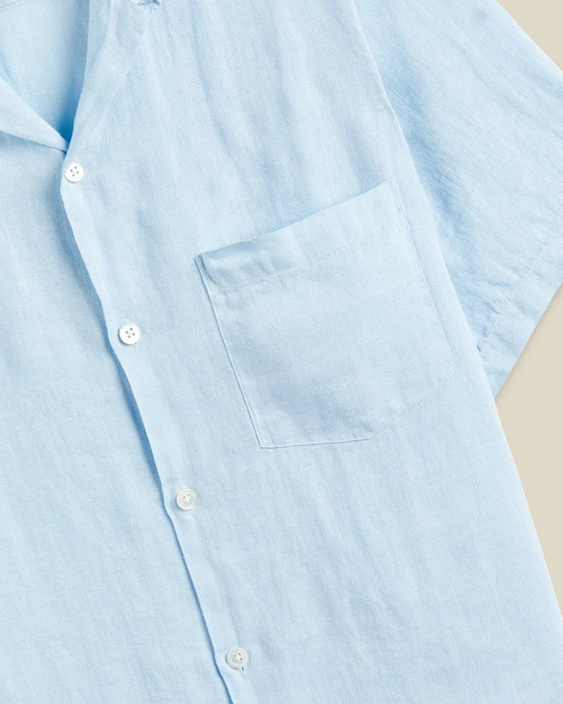 Linen Camp Collar Shirt - Sky - Image 3