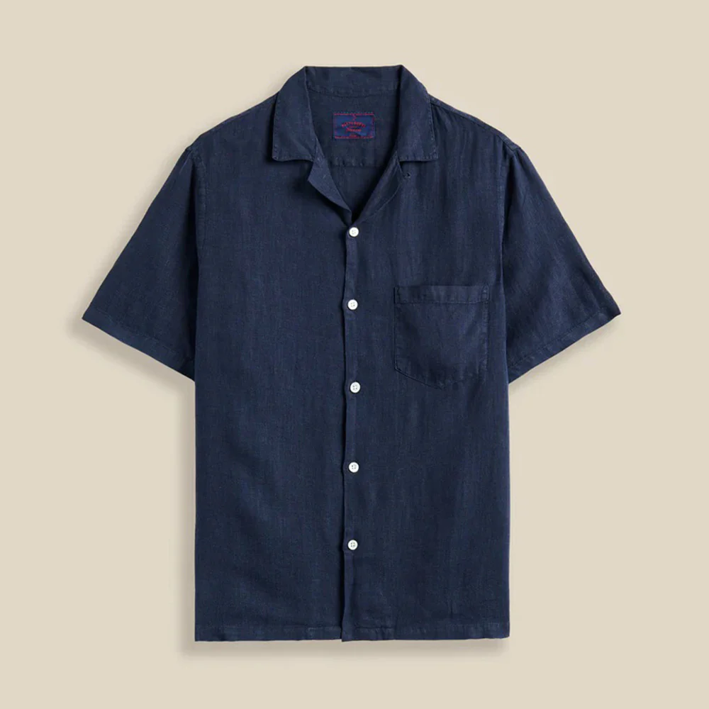 Linen Camp Collar Shirt - Black