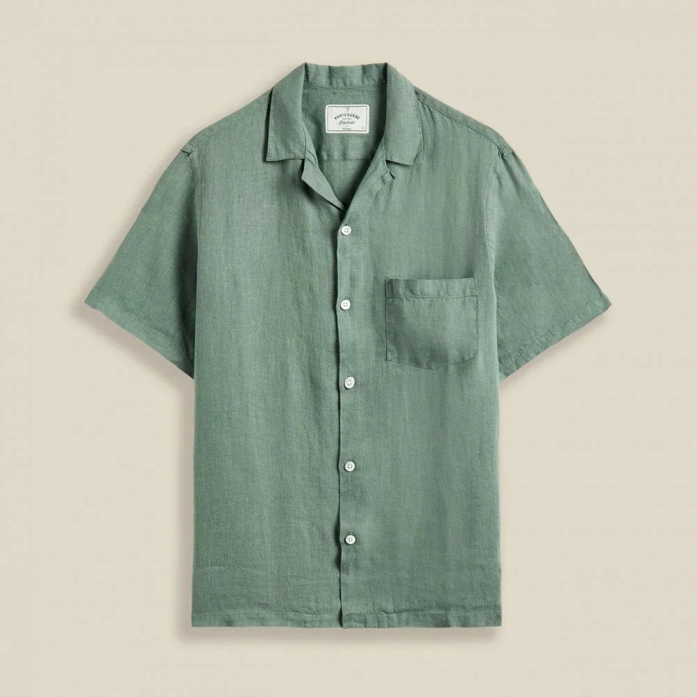 Linen Camp Collar Shirt 25 - Dry Green