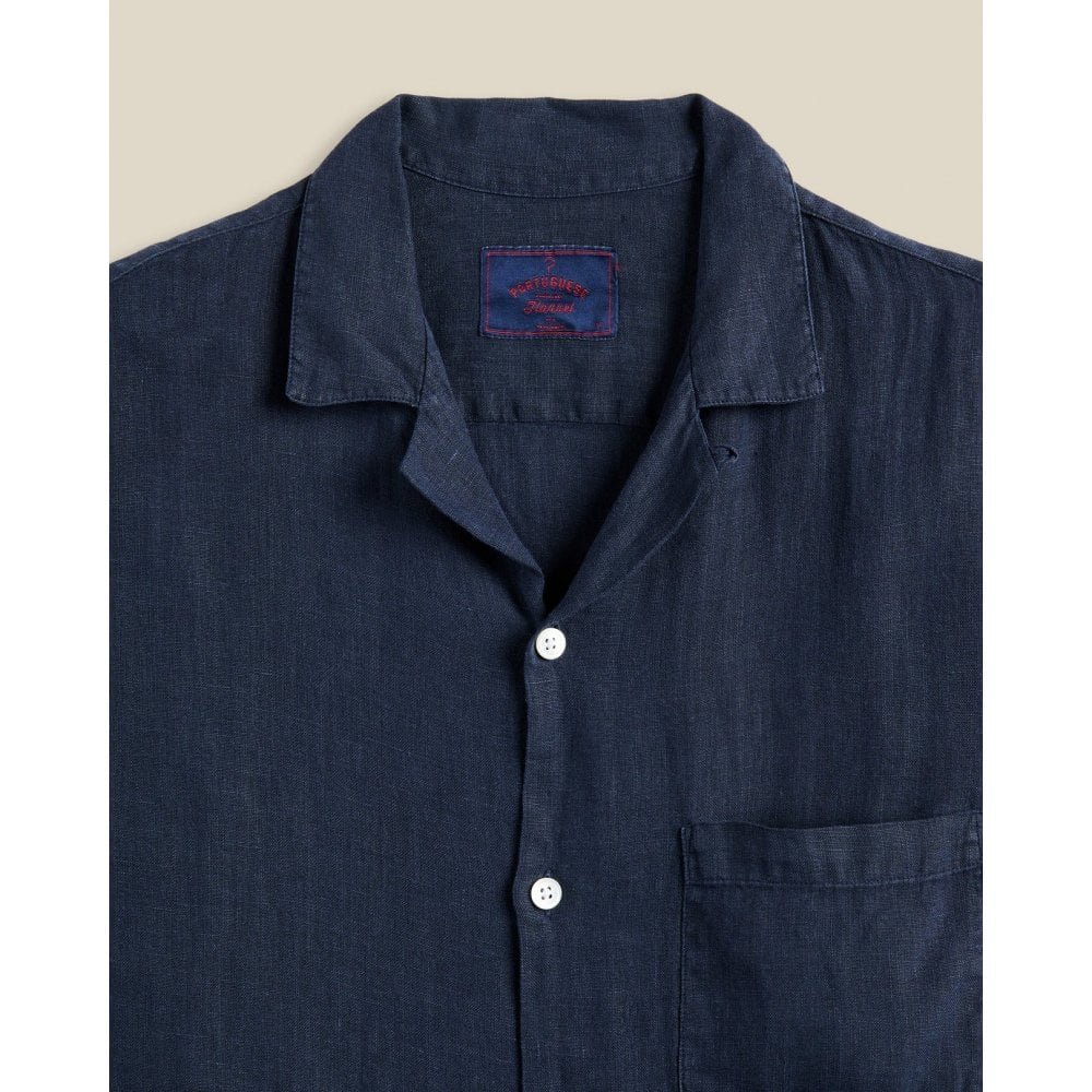 Linen Camp Collar Shirt - Navy - Image 2