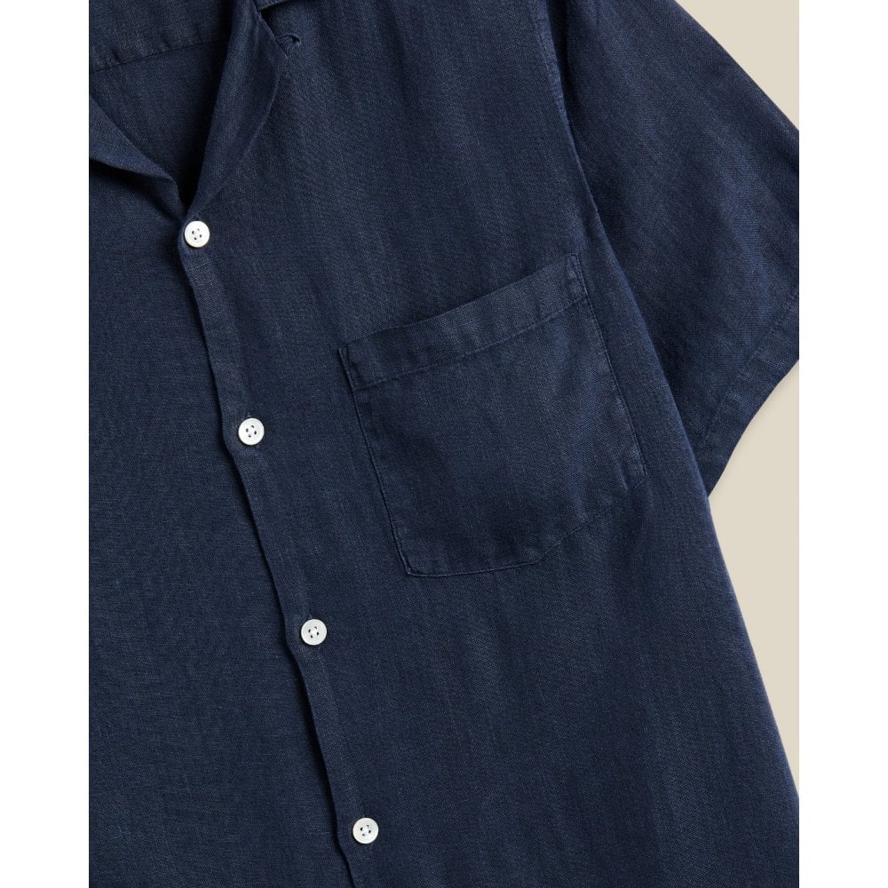 Linen Camp Collar Shirt - Navy - Image 3