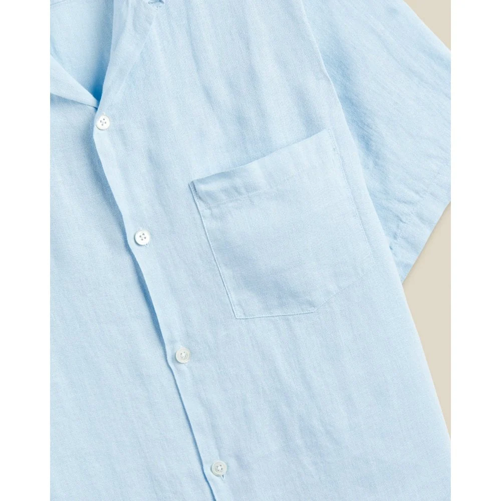 Linen Camp Collar Shirt 25 - Sky - Image 3