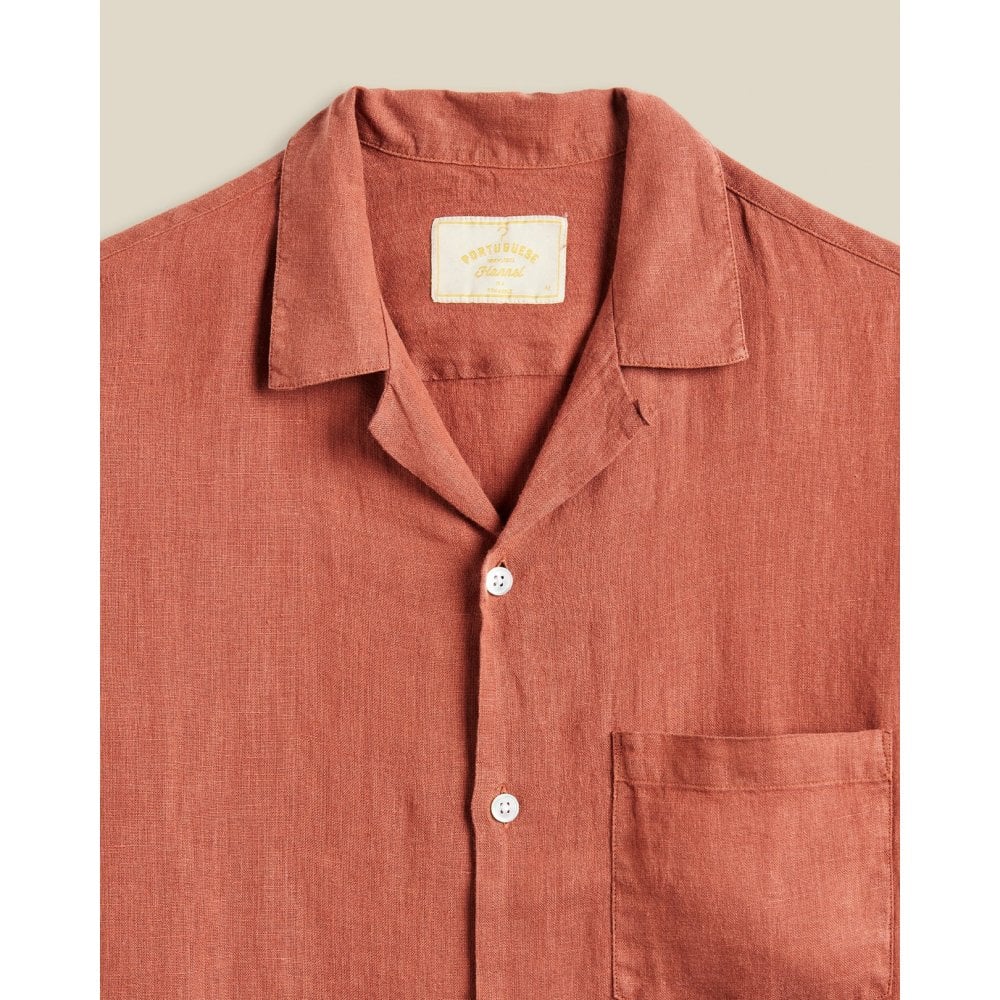 Linen Camp Collar Shirt 25 - Terracotta - Image 2
