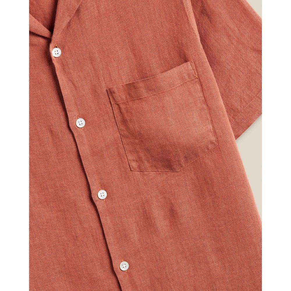 Linen Camp Collar Shirt 25 - Terracotta - Image 3