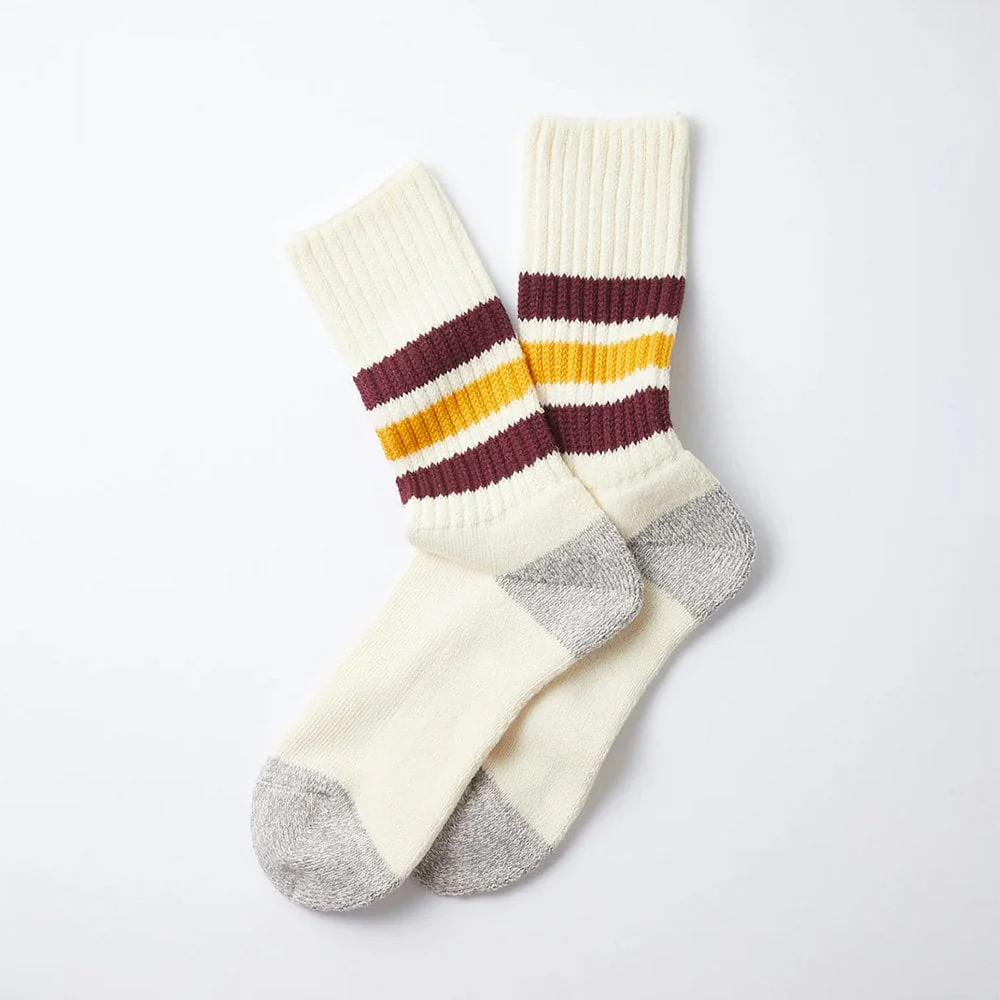 Coarse Ribbed Oldschool Socks - Bordeaux / Yellow