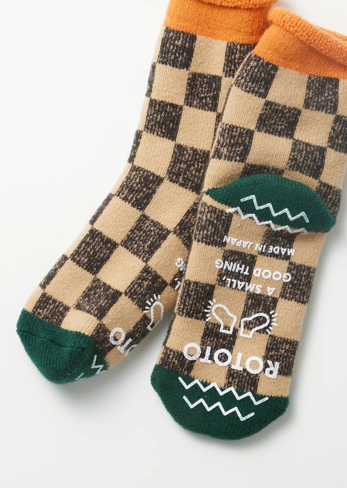 Pile Room Socks - Checkerboard - Light Orange / Dark Green - Image 2