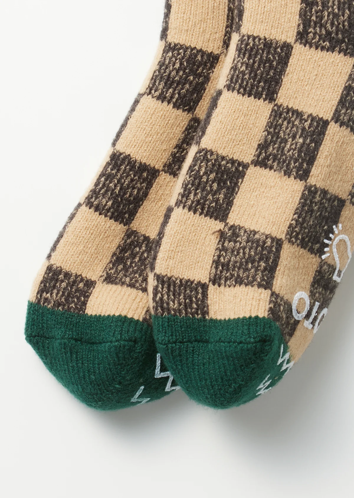 Pile Room Socks - Checkerboard - Light Orange / Dark Green - Image 3