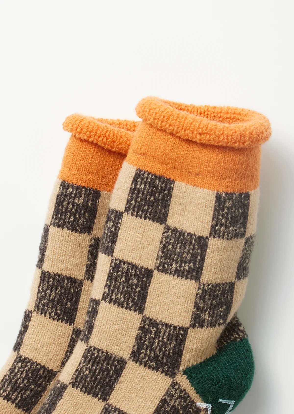 Pile Room Socks - Checkerboard - Light Orange / Dark Green - Image 4